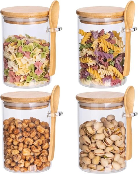 Glass jar with bamboo lid and spoon