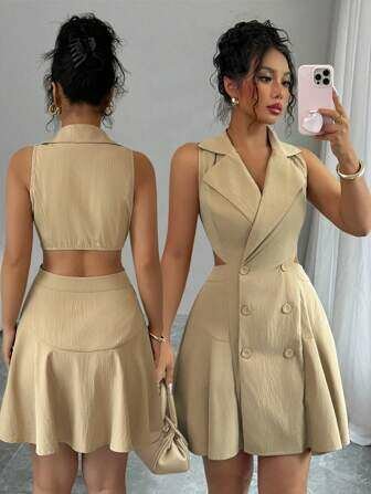 Robe blazer sans manches beige