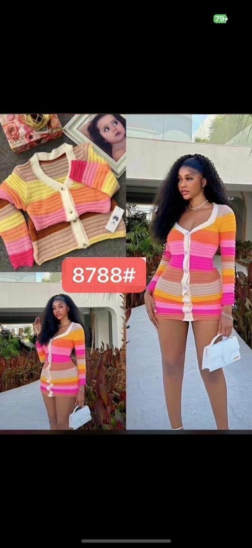 Robe ensemble rayée colorée femme