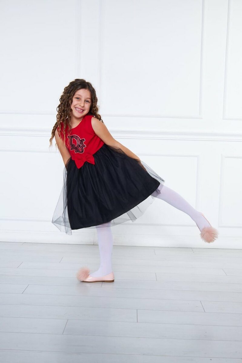 Robe Fille Étoile Rouge Noir