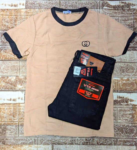 Beige T-shirt and trousers