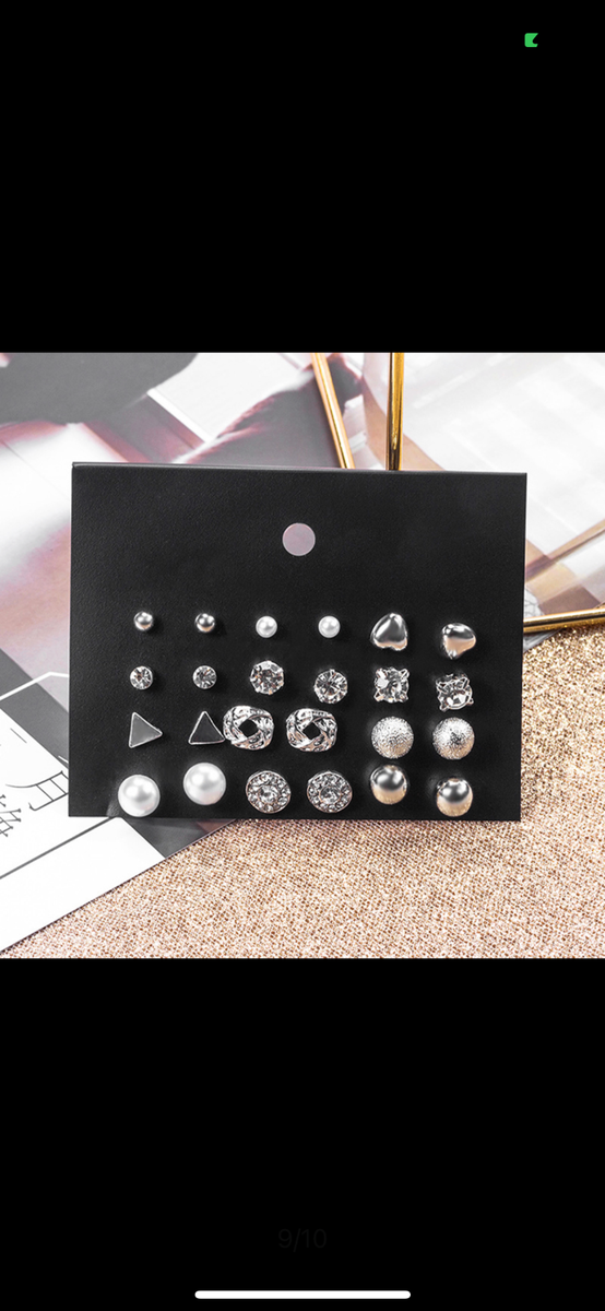 12 Pairs/Set Exquisite Gril Earrings Heart-Shape Diamond Pea