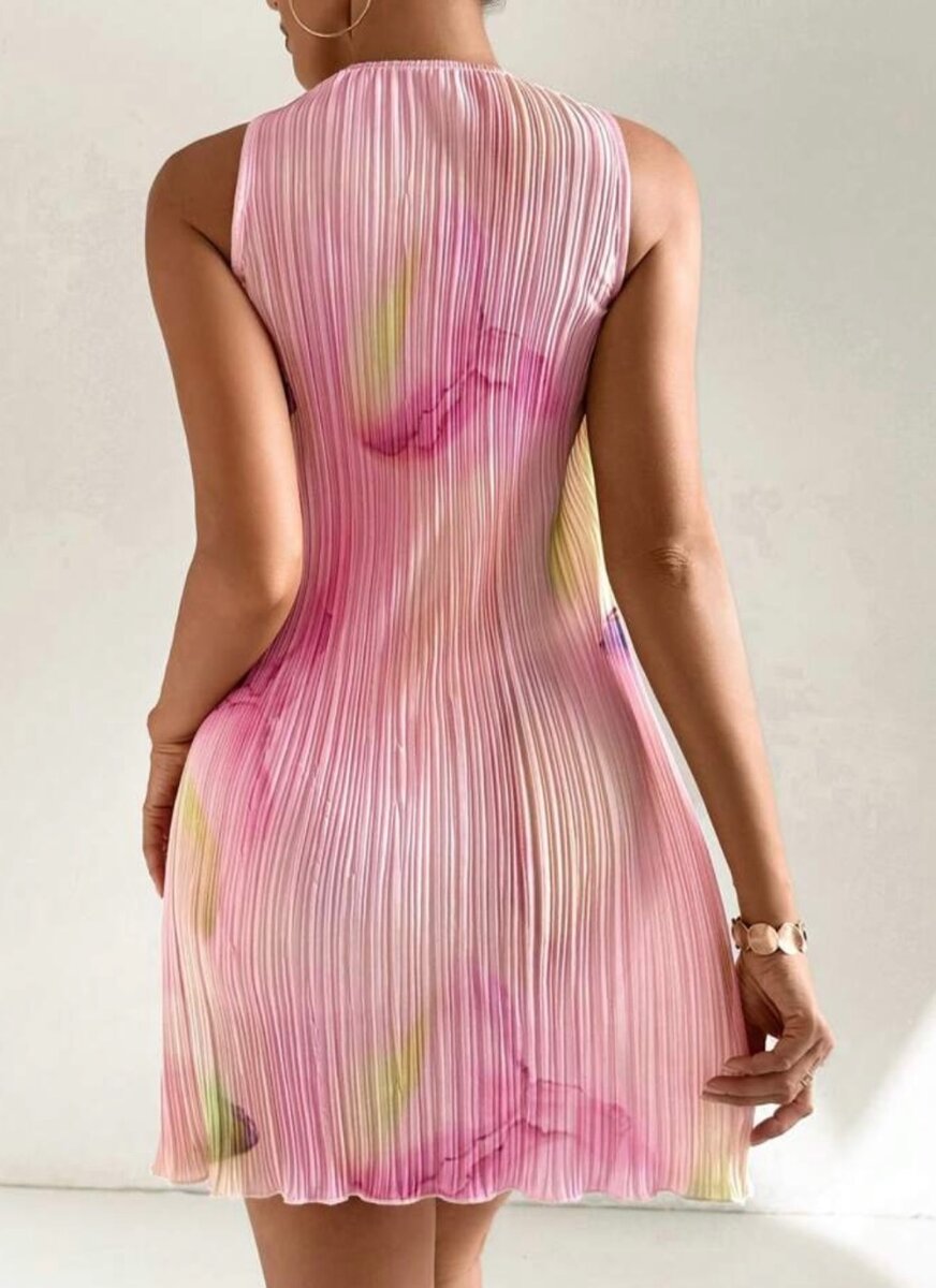 Elegant Summer Tie-Dye Twisted Pleated Halter Mini Dress