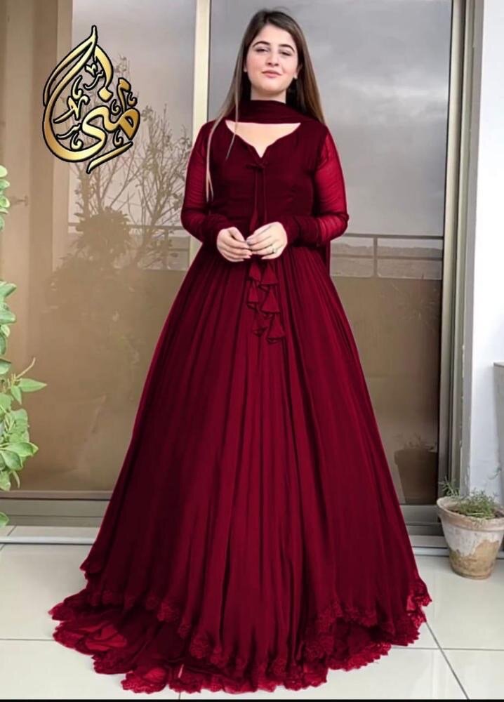 3 Pcs Women Stitched Chiffon Plain Suit