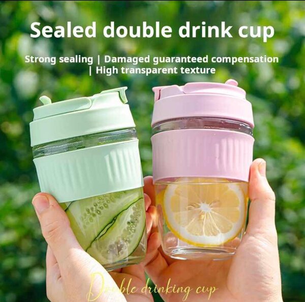 Straw Drinking Cup - Glass and Silicone 400ml