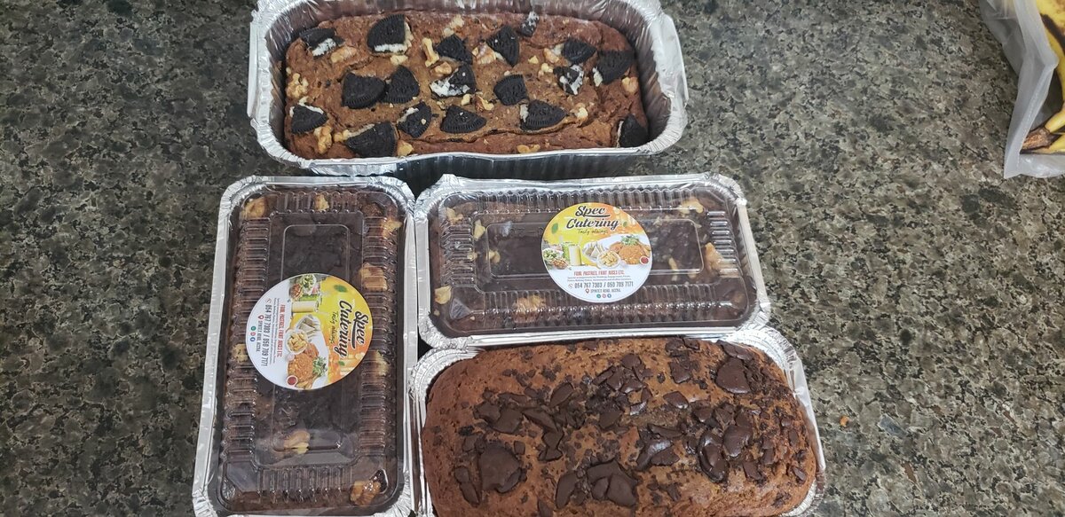 Banana bread, meatpie,frozen springroll and samosa