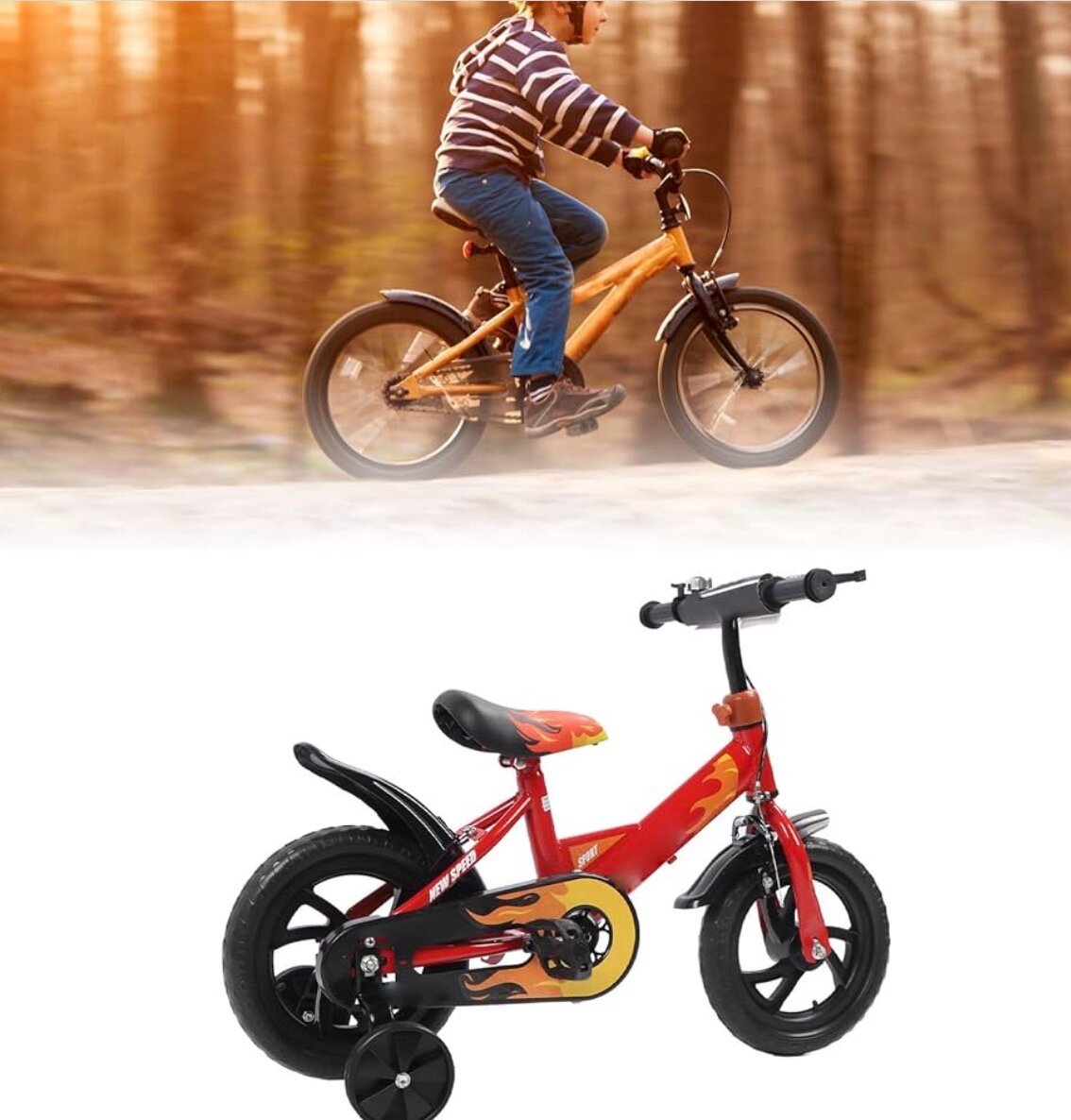 Vélo enfant rouge avec flammes