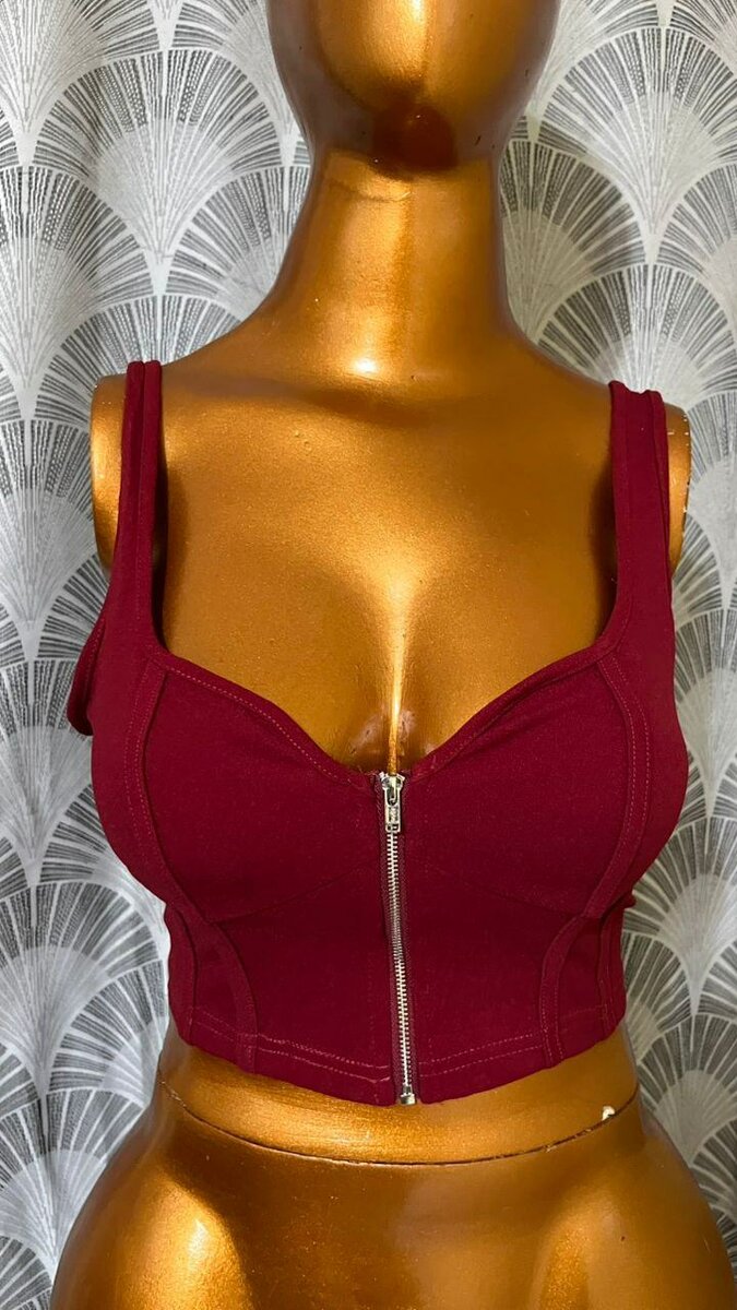 Top court zippé rouge femme