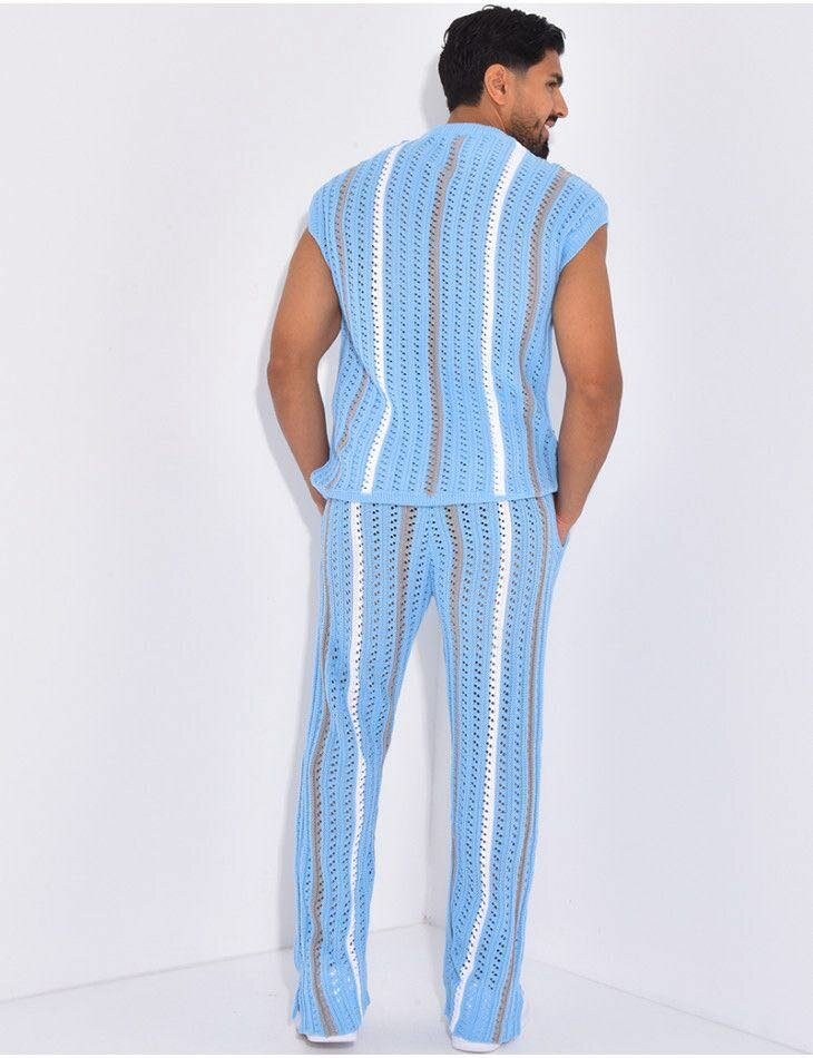 Ensemble tricoté bleu homme