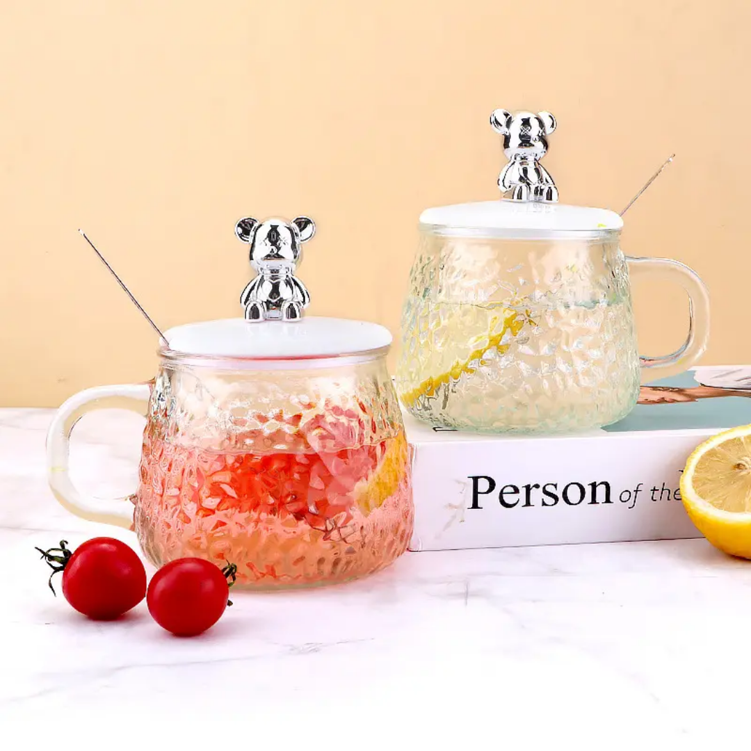 Tasse en Verre avec Couvercle Ours