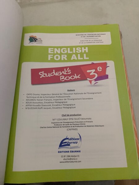 Livre d'Anglais 3ème Édition Eburnie