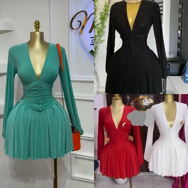 Elegant Pleated V-Neck Dress