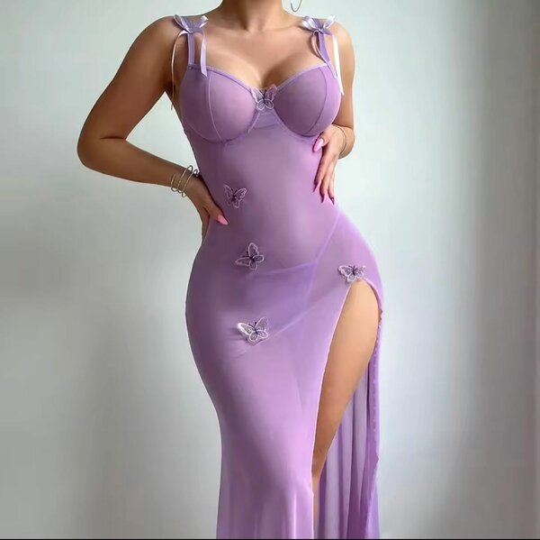 Robe soirée papillon lilas