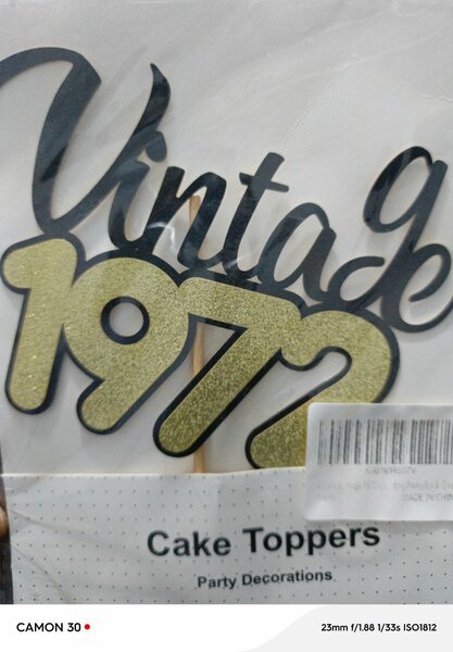 Sotpot 1972 Cake Topper Double Layers Black Gold Glitter