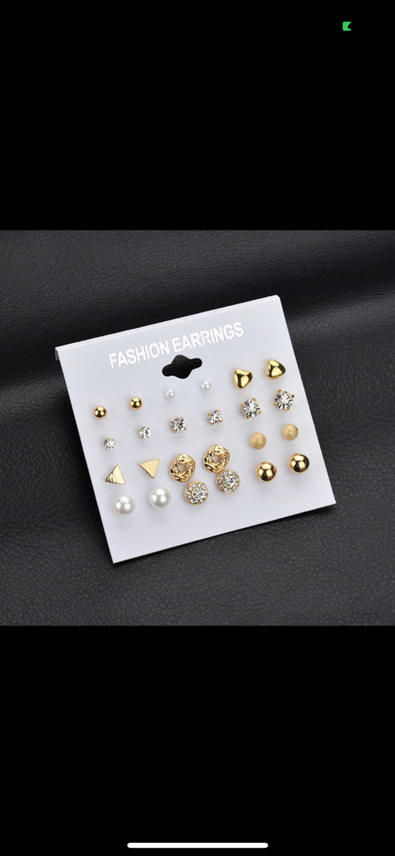 12 Pairs/Set Exquisite Gril Earrings Heart-Shape Diamond Pea