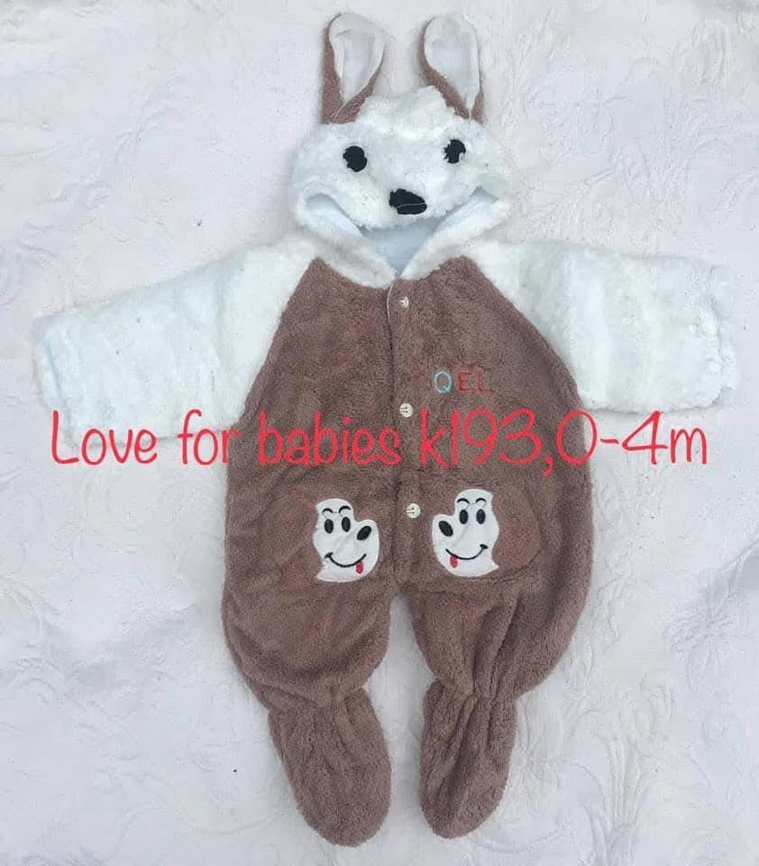 Overalls white and brown, plush, 0-4m