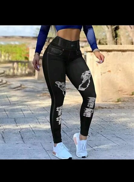 Legging en Jean Effet Usé