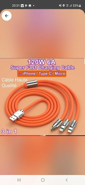 Câble de Charge Rapide 3 en 1