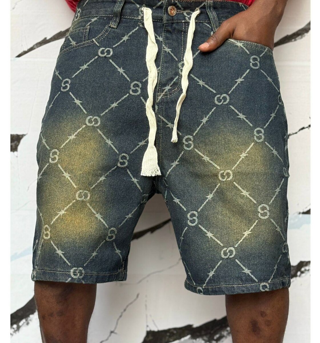 Shorts en denim imprimés homme