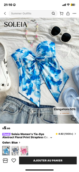 Top sans bretelles tie-dye femme