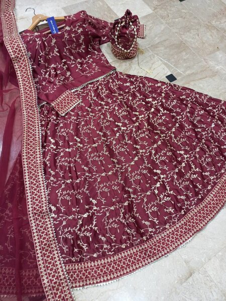 Fancy embroidery shamoz silk langah 4 pcs