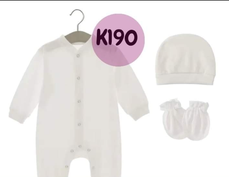 white baby suit with hat