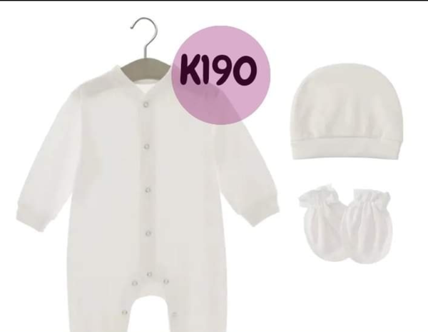 white baby suit with hat