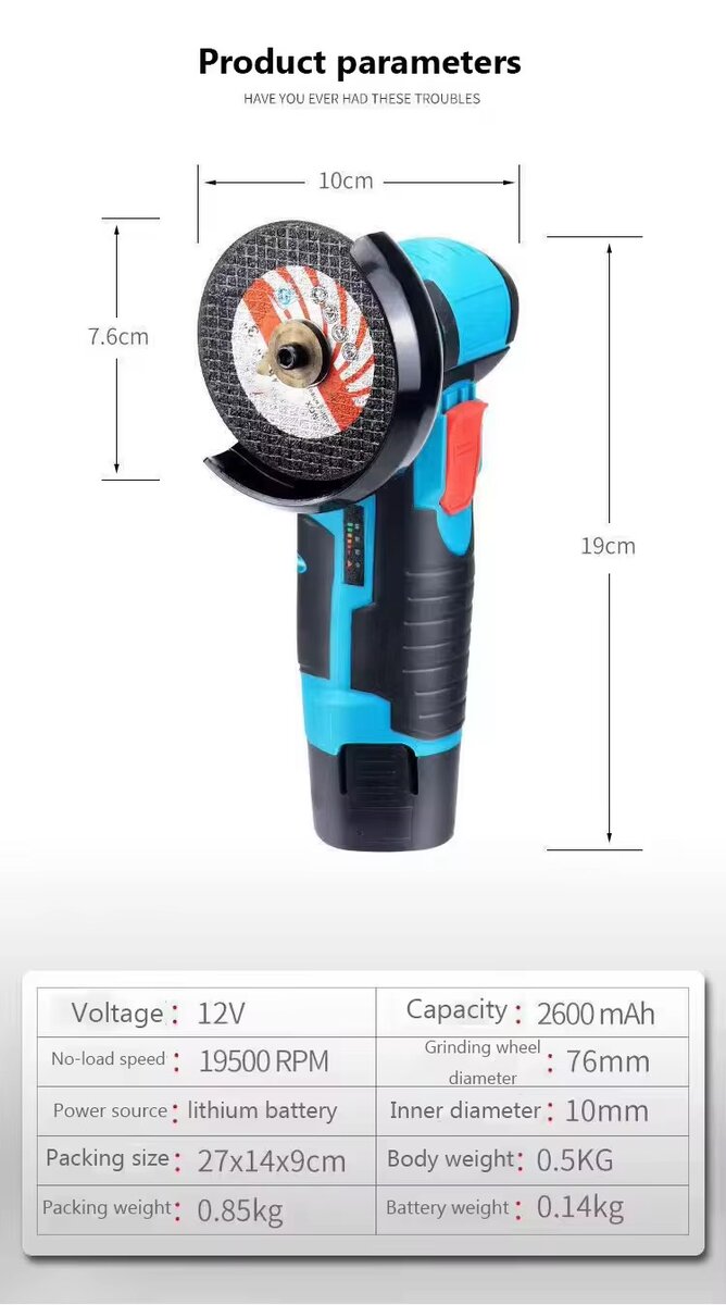 Meuleuse d'angle sans fil 12V
