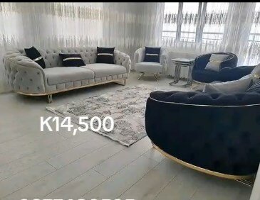 Set 1 sofa and armchair gray + 1 sofa and armchair blue