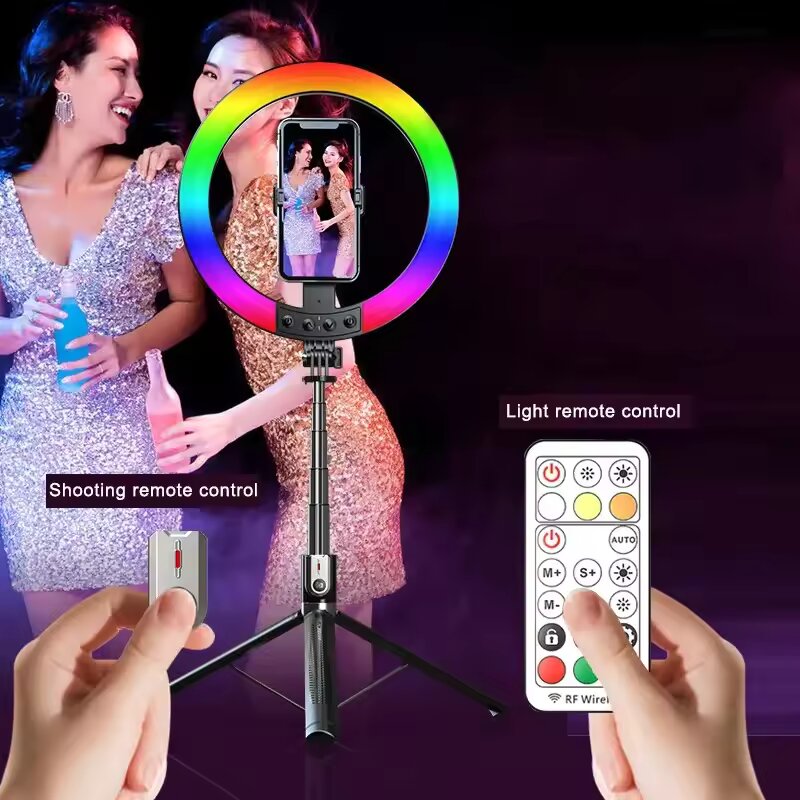 10" rechargeable P100  selfie stick ringlight
