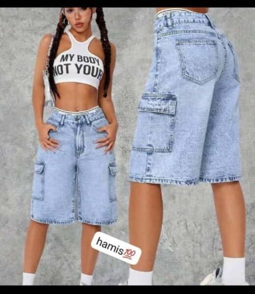 Short en jean cargo femme