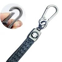 1-PC Leather Metal Badge Strap Keychain Keyring Hook brown black Leather Strap bronze braided Metal keyring for Honda, Toyota, Suzuki