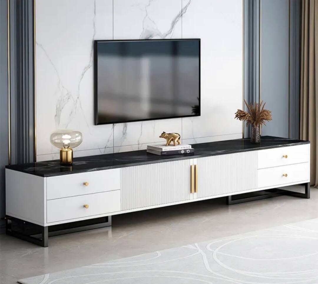 Meuble TV moderne blanc et or