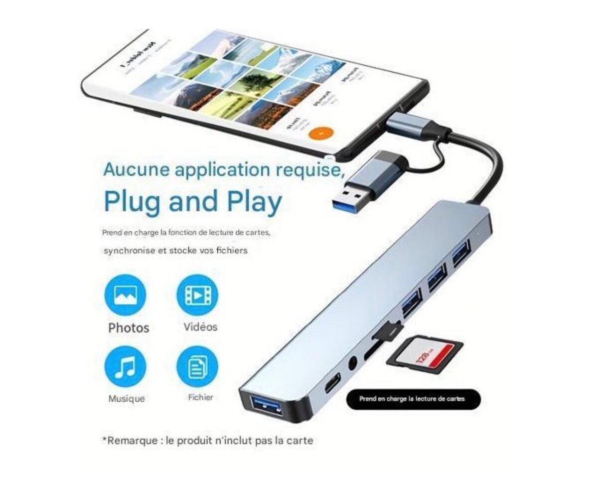 Hub USB 8-en-2 Multifonction