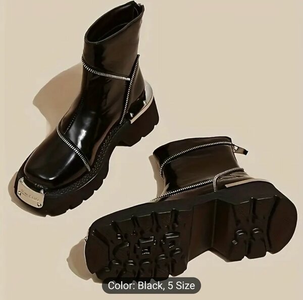 Women's Square Toe Ankle Booties with Zipper Closure -