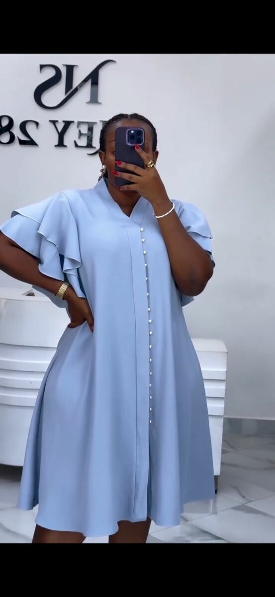 Robe Évasée Bleu avec Volants