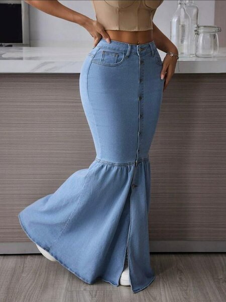 Jupe longue en denim fendue