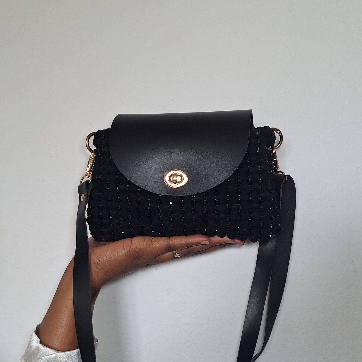 Elegant Beaded Black Handbag