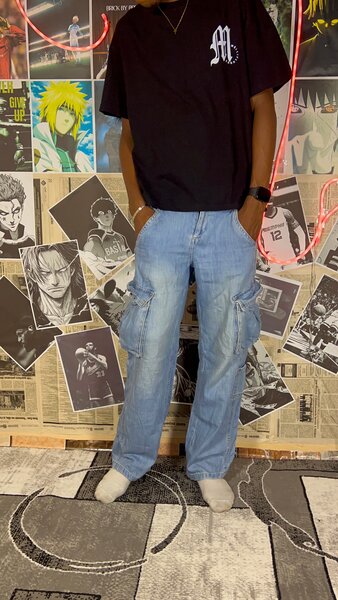 Pantalon cargo en jean pour hommes