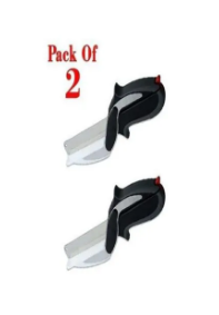 Pair of 2 Clever Cutter Knife & Cutting Board - Silver & Black 2 in 1