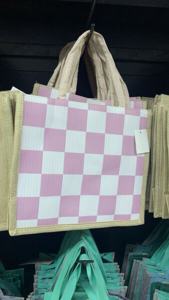 Sac fourre-tout en jute carreaux