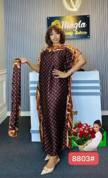 Women's Long Dress with Print and Headband