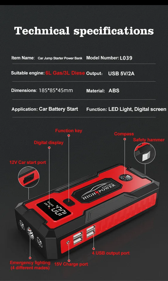 Smart jump starter with Tire inflator
