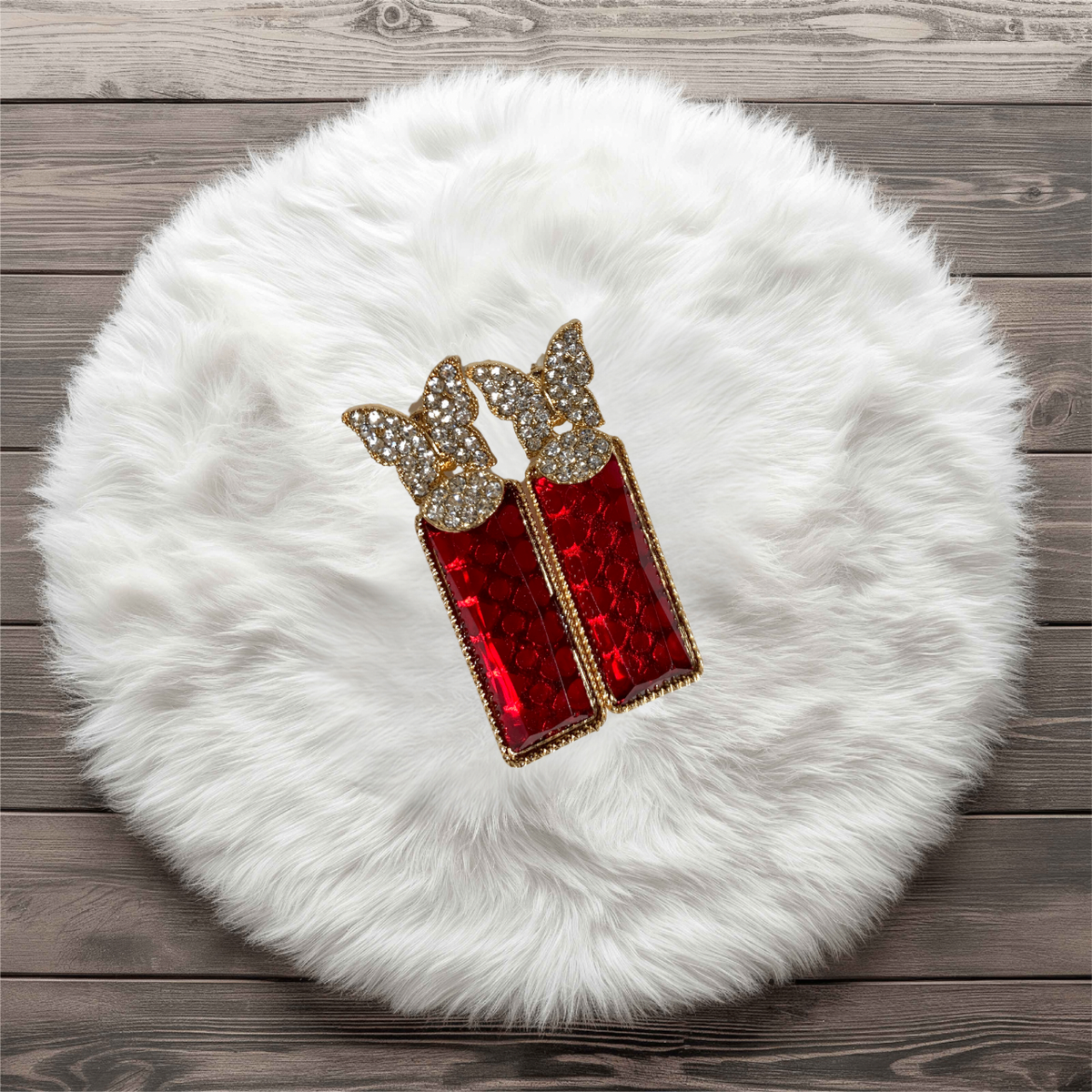Long Stud Red Butterfly Earrings