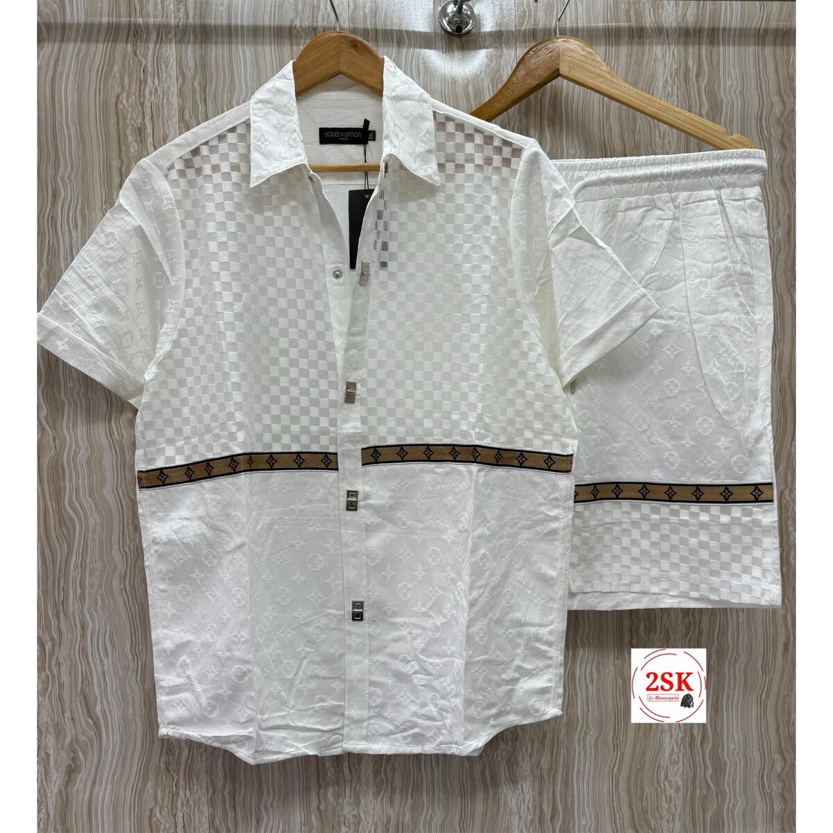 Ensemble chemise et short brodé homme