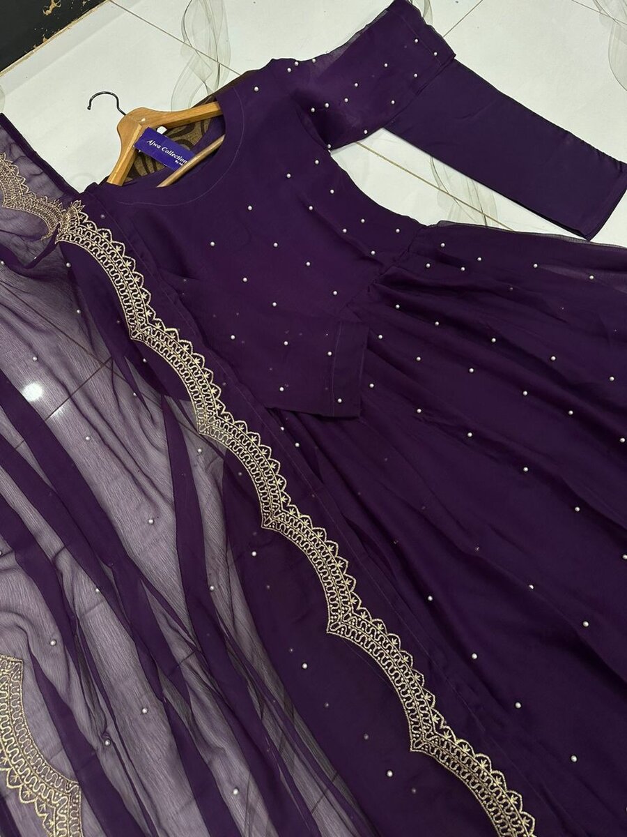 Maxi embroidery with pearl work dupatta  3 pc