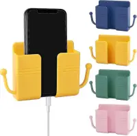 1Pieces Wall Mount Phone Holder Self-Adhesive Wall Beside Organizer Storage Box Plastic Charging Phone Stand Remote Wall-Mounted Phone Brackets