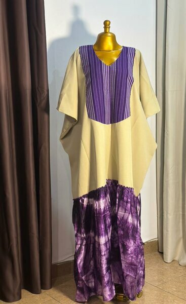 Robe caftan violet/beige