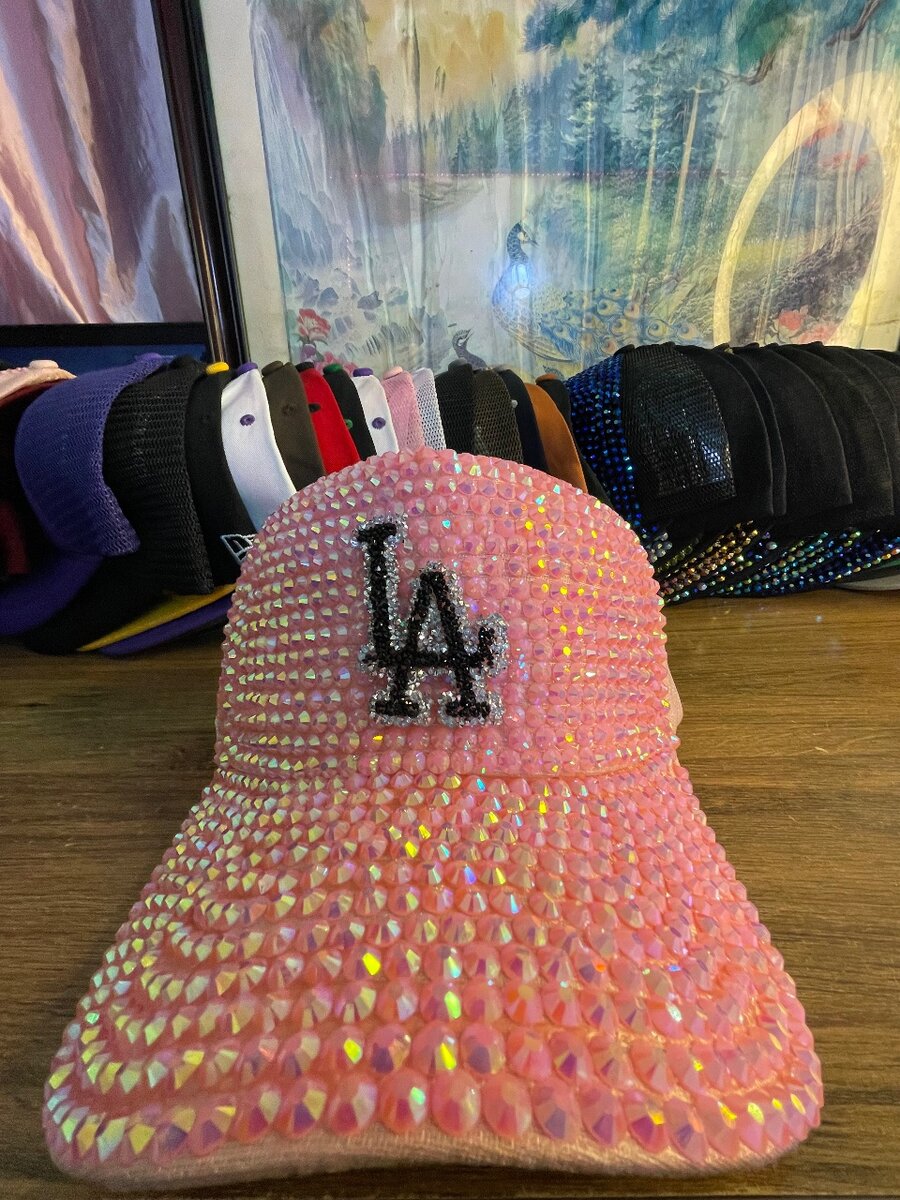 Casquette strass rose glamour