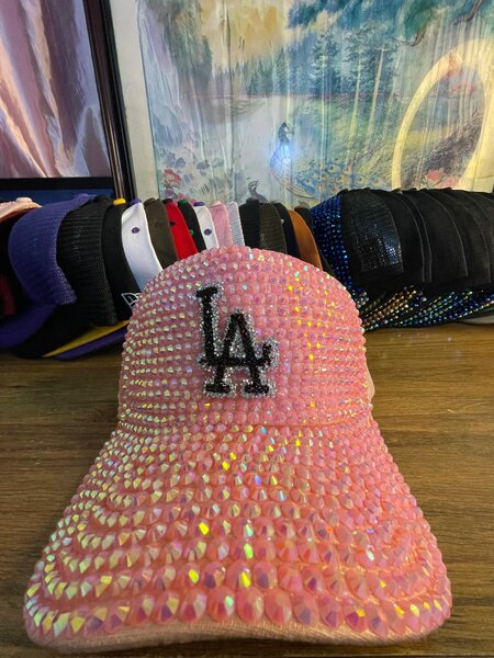 Casquette strass rose glamour